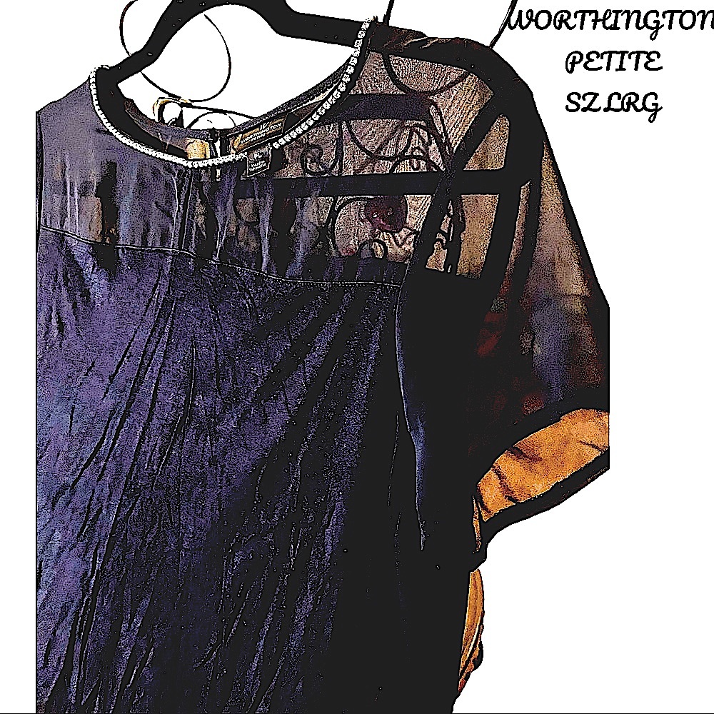 NWOT WORTHINGTON PETITE LARGE RHINESTONE NECKLINE, SHEER SHOULDERS/SLEEVES, - Picture 11 of 13